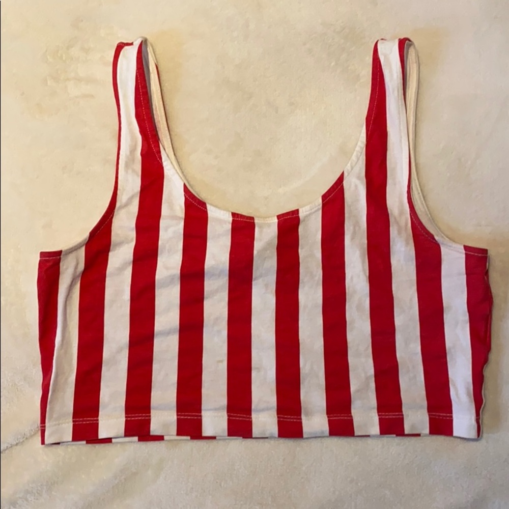 Red and White Cropped Tank Top